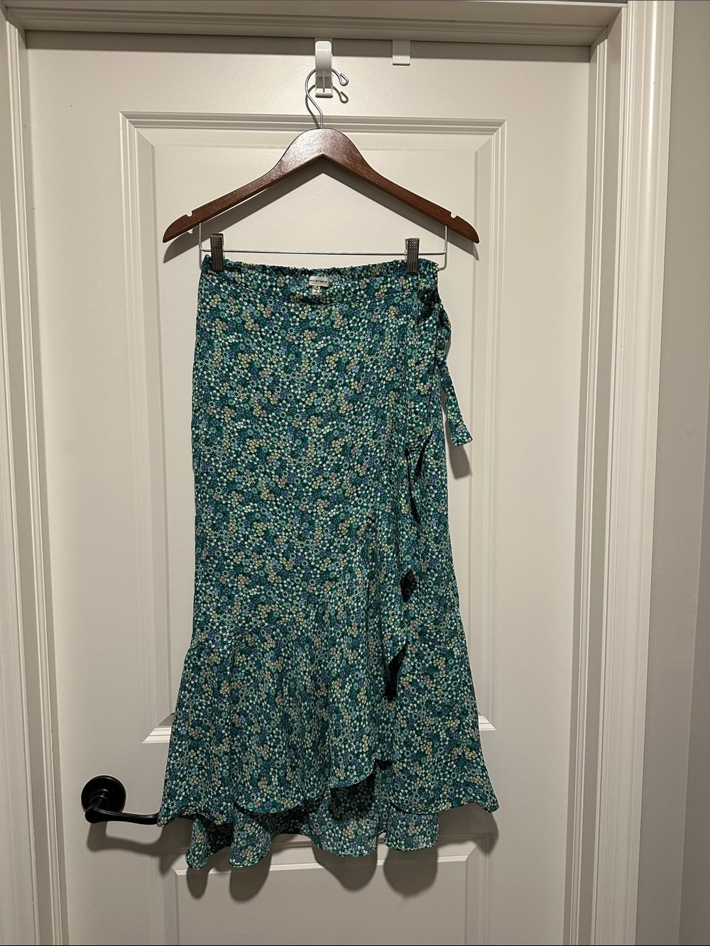 Green Floral Wrap Midi Skirt